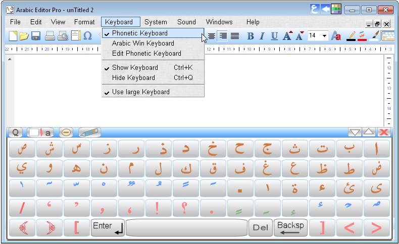 Arabic Phonetic keyboard is provided with Arabic Editor Prem